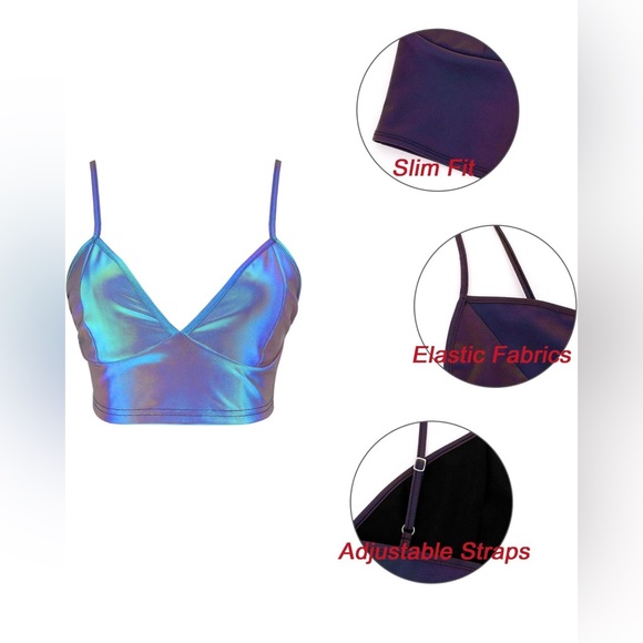 Giovacker Women's Reflective Crop Tops Festival Rave Outfits Girls Club Tank - Picture 5 of 12